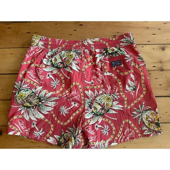 Polo Ralph Lauren Mens Red Hawaiian Aloha Swim Trunks - Size XXL - Picture 5 of 8